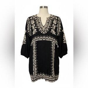 Maeve Black Mini Dress with Cream Embroidery